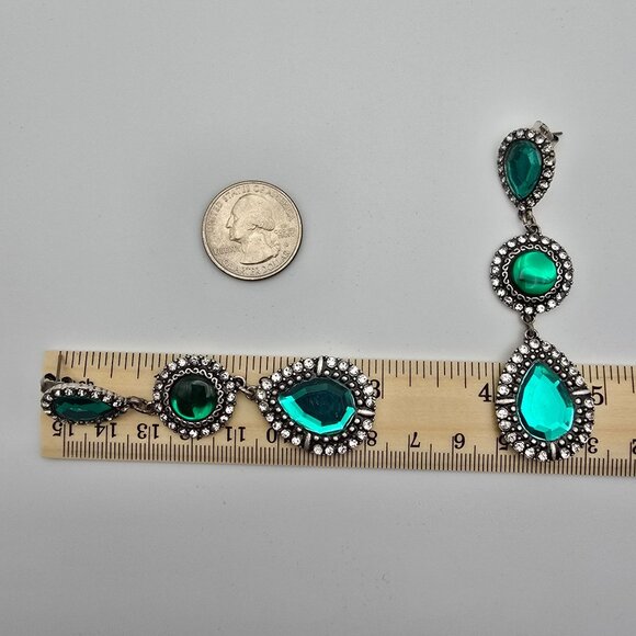 Whimsigoth Punk VTG Retro Style Teardrop Silver Emerald Green Tone Boho Earrings - Picture 7 of 7